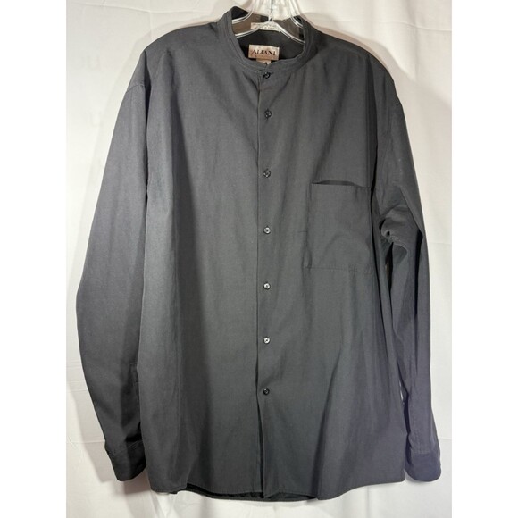 Alfani Black Sueded Long Sleeve Collarless Button Up Shirt Size XL - Picture 1 of 9